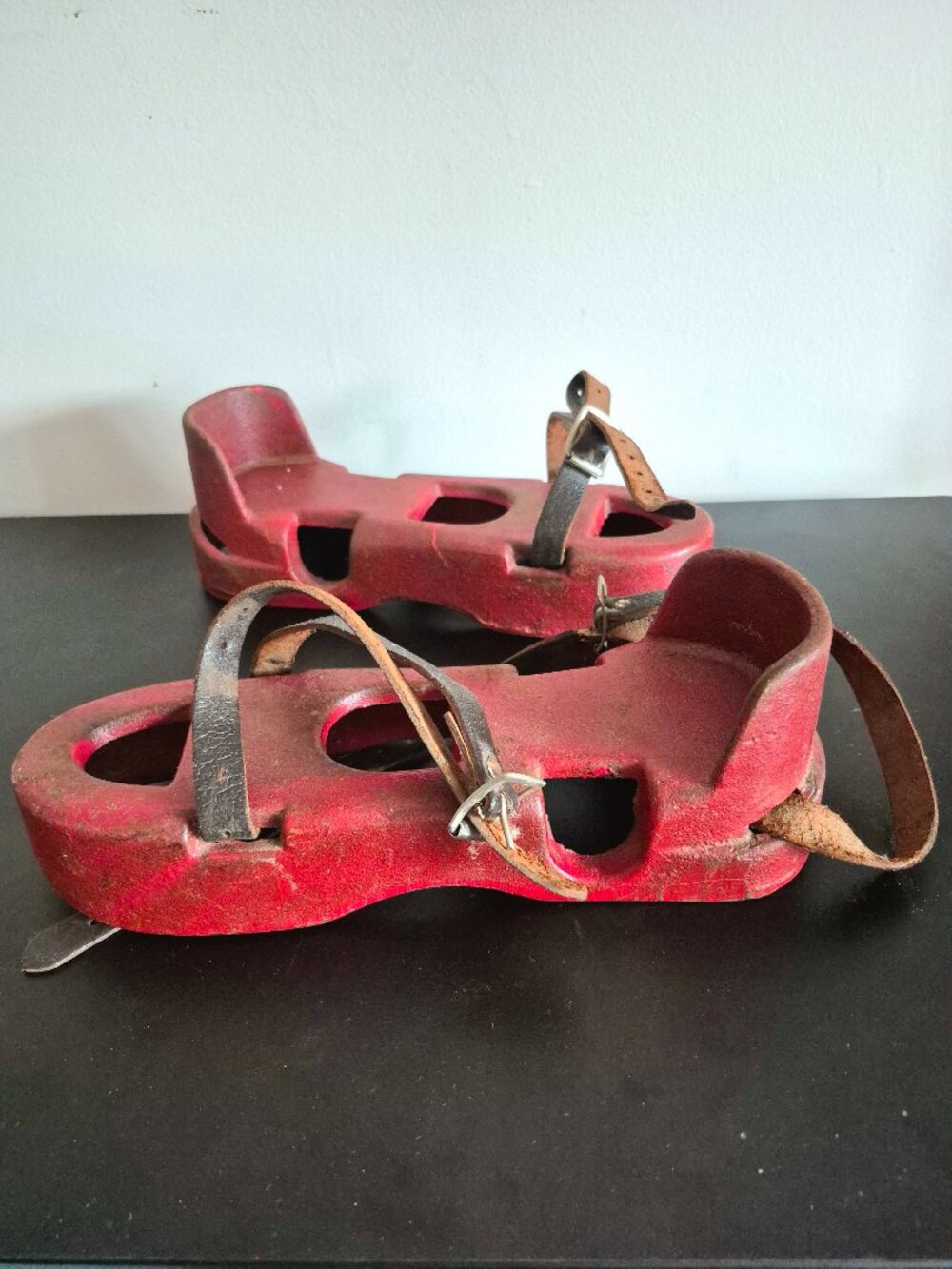 Vintage Cast Iron Boots, Weight Training Boots, Leather Straps